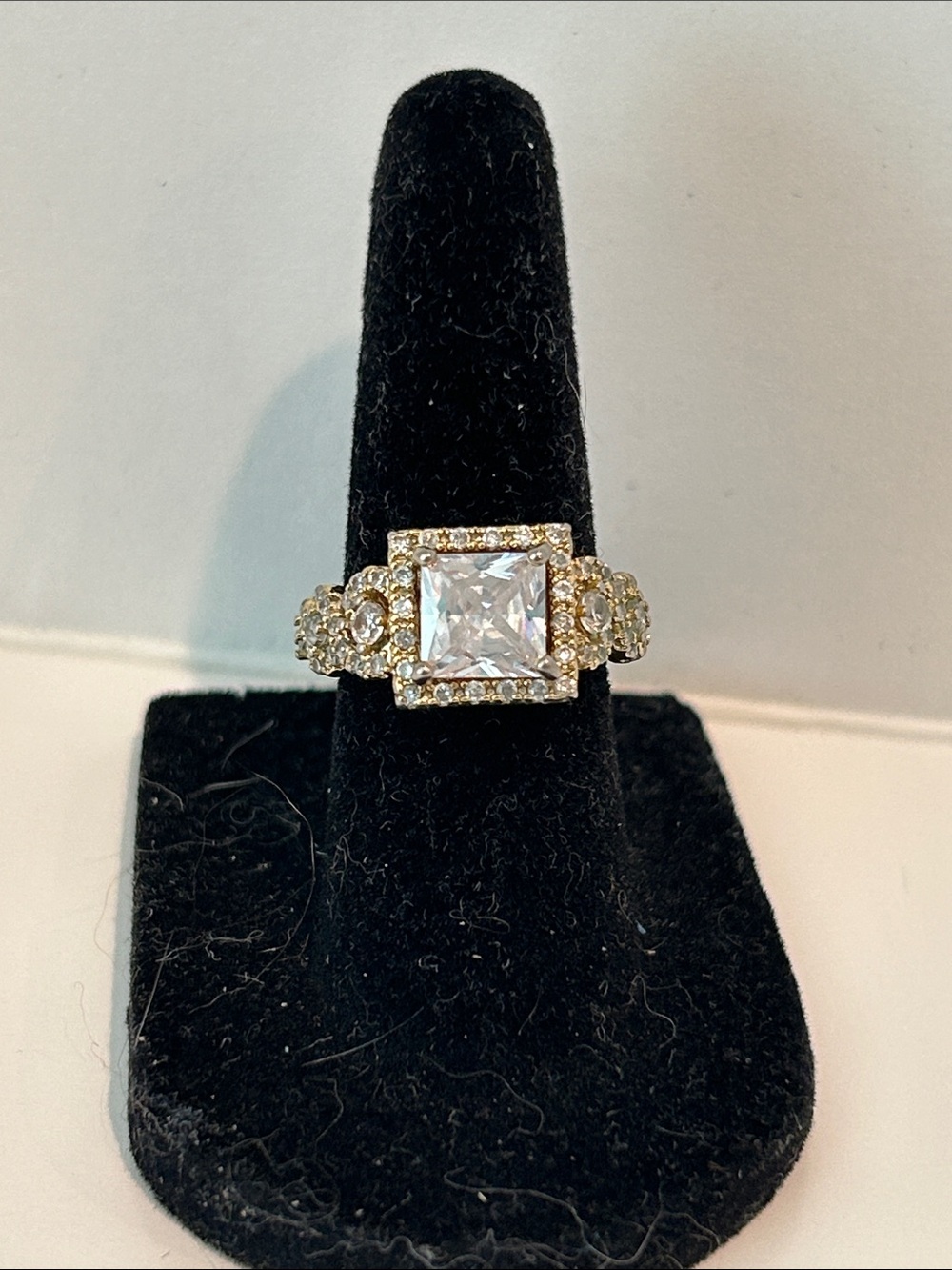Elegant Gold Tone Halo Square CZ Ring - Gold